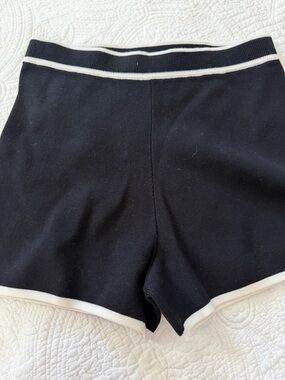 Black Knit Trim Shorts with White Piping - Women's